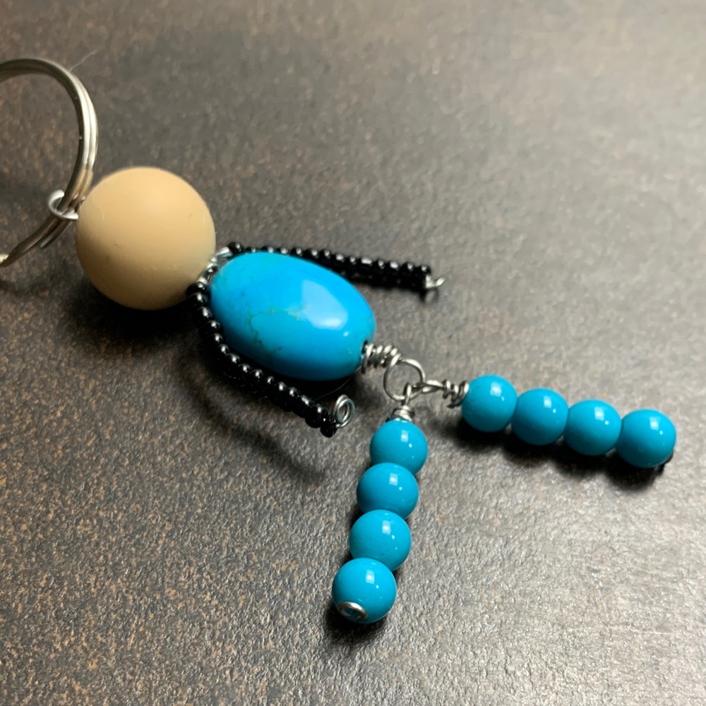 Turquoise and Black Beaded Keychain